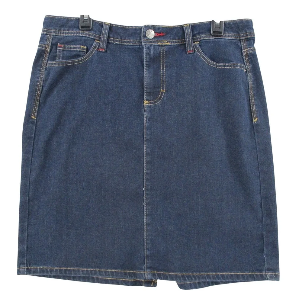 Wrangler Womens Dark Wash Denim Skirt Size 12M Straight Jean Skirt